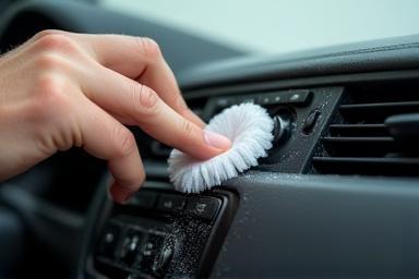 Detailed cleaning of a car's interior dashboard